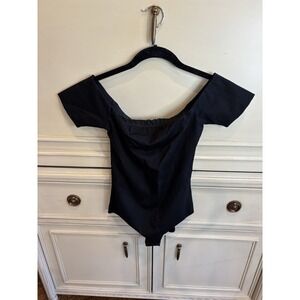 Halston Heritage Black Bodysuit NWT $175 Medium Off Shoulder Tight Fit